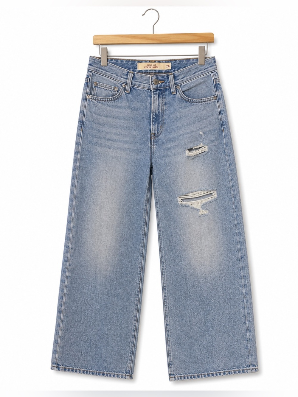 Levi's Baggy Dad Jeans W24 L30 High Rise Distressed Light Wash Wide Leg
